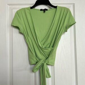 YMI lime green tie front top